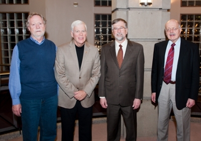 Photo of Stephen O'Brien, President Engstrom, Richard Drake, and another man