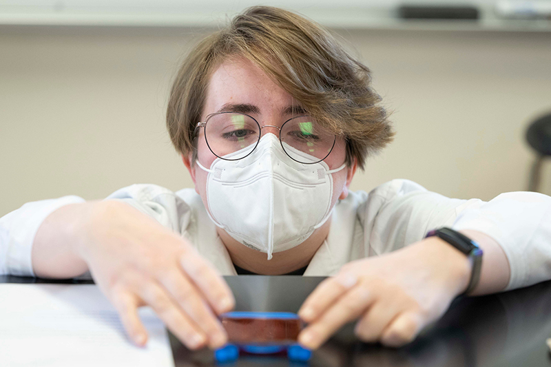 A student works in a pharmacy lab