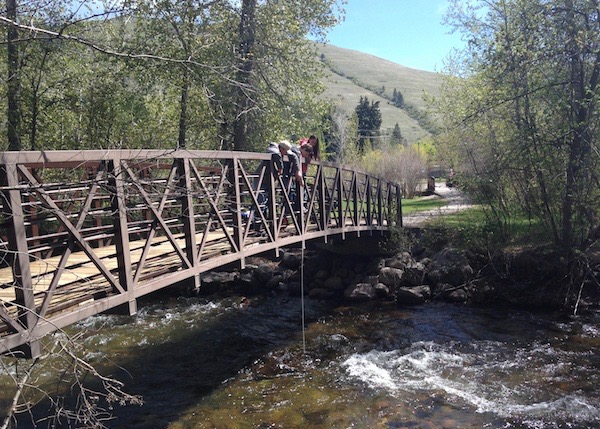 Photo of students collecting data from a bridge.