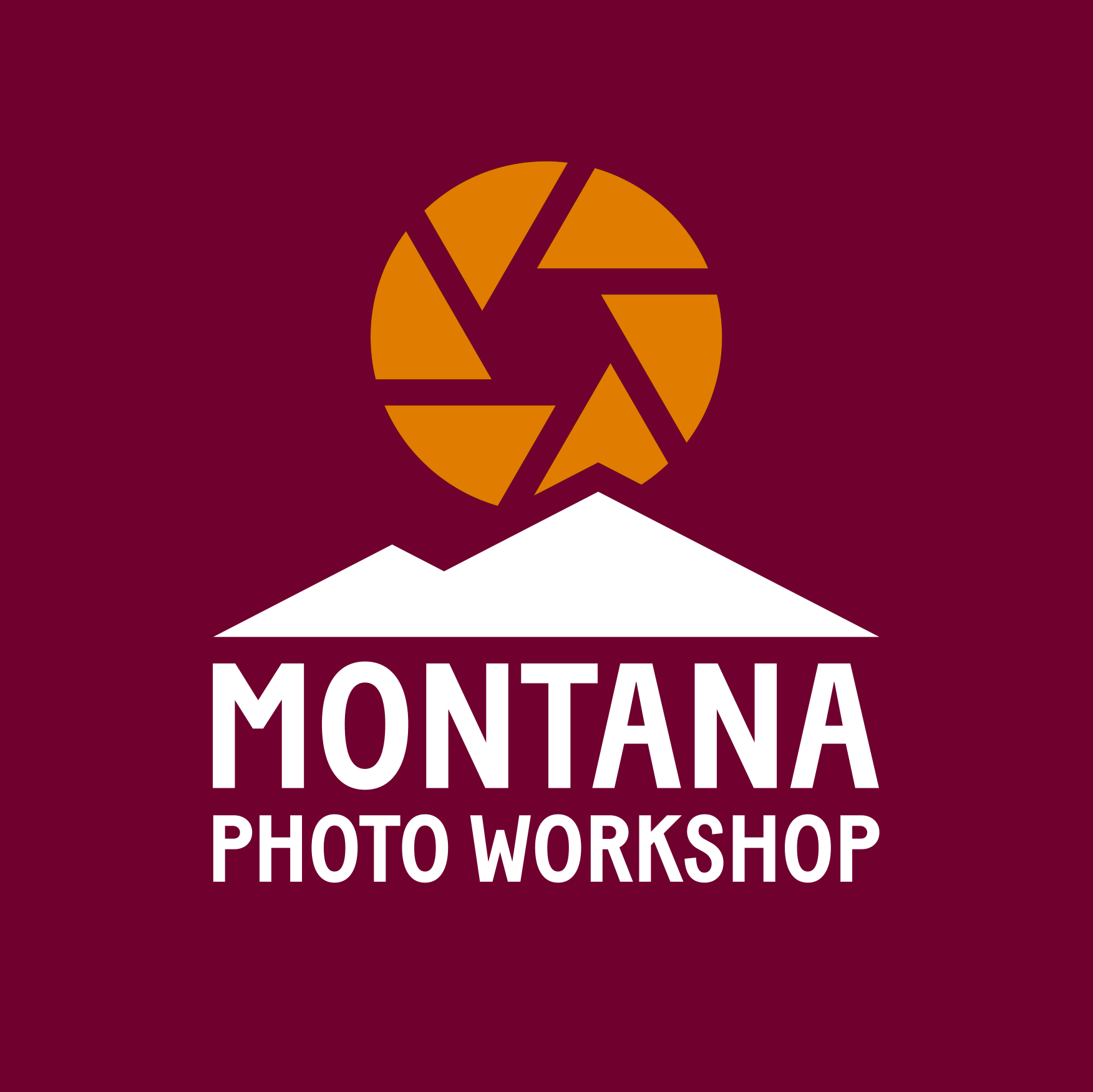 Graphic of shutter with words Montana Photo Workshop overtop with mountain in background