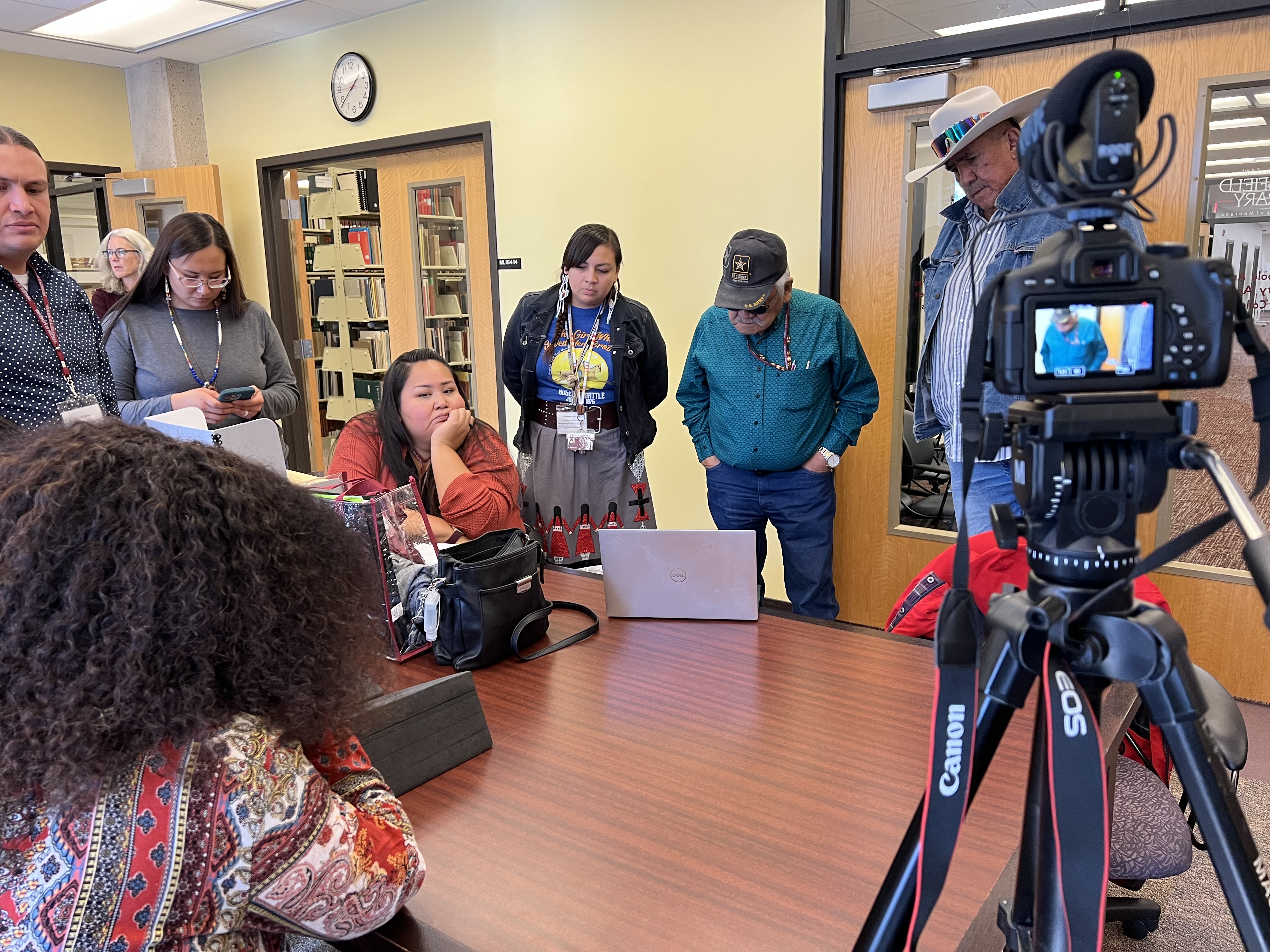 Northern Cheyenne delegation visiting archives on campus