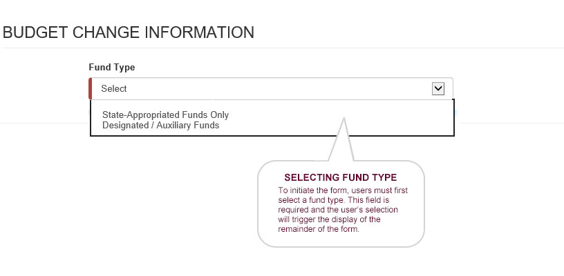 JUSTIFICATION - An explanation of the request is required for all RBCs regardless  of type. Descriptions should inform approvers as to the intent and purpose of the change. TYPE OF CHANGE - Note: This field appears when the “STATE APPROPRIATED FUNDS” is selected.