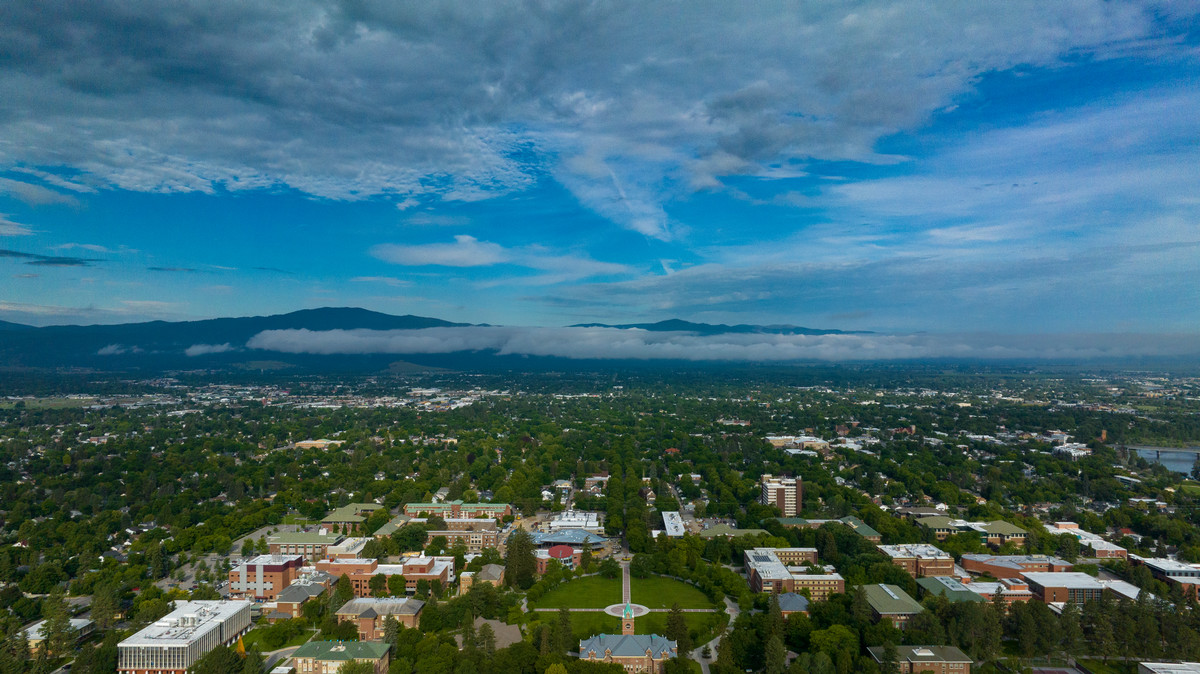 a panoramic photo overlooking UM's Campus and the sky above